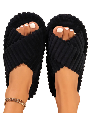 Drifwoo JZ001-B Black Lightweight Plush Slippers Myselflingerie.com